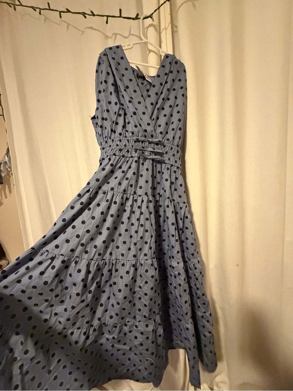 Polka Dot Smocked Waist Blue Maxi Dress